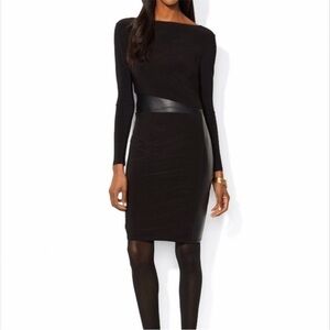 Lauren Ralph Lauren Black Long Sleeve Leather Waist Dress Size 12